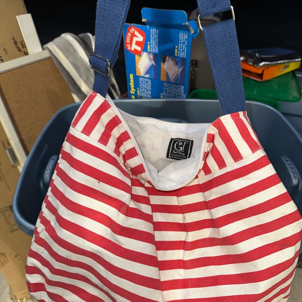 Big Stripe Woman's Shoulder Handbag For Shopping Beach Handbag with Zipper